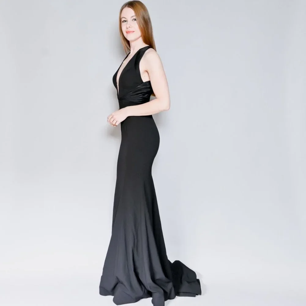 JOVANI Black Plunge V-Neck Mermaid Gown - Picture 6 of 7